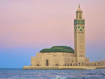 Hassan II Mosque in Casablanca Morocco with oceanfront architecture