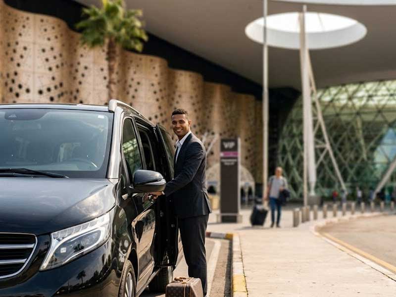 Professional private airport transfer vehicle waiting at Marrakech Menara Airport arrivals